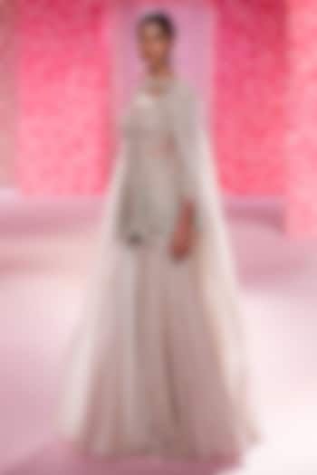 Pale Yellow Gold Organza Bridal Sharara Set by Dolly J at Pernia's Pop Up Shop