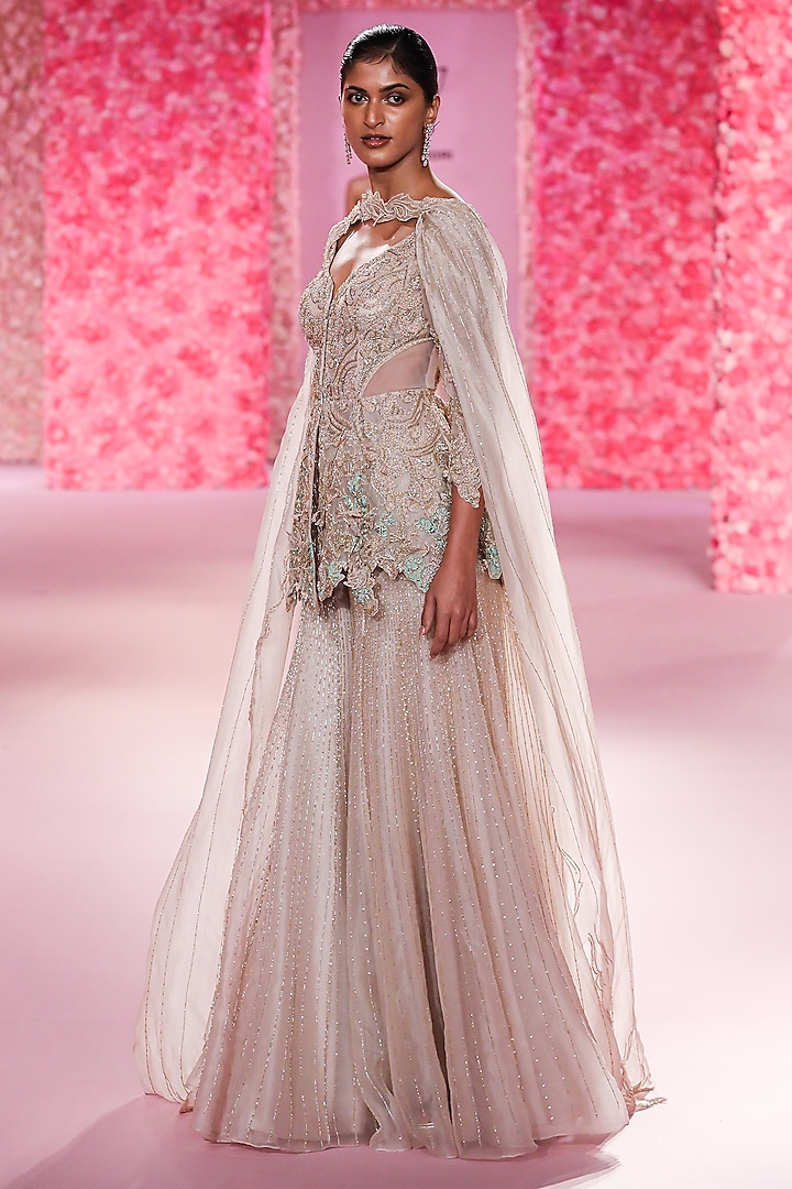 Pale Yellow Gold Organza Bridal Sharara Set by Dolly J at Pernia's Pop Up Shop