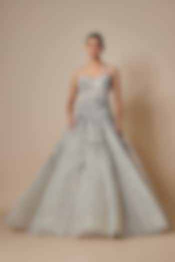 Greyish Blue Tulle Zardosi Embroidered Bridal Gown by Dolly J at Pernia's Pop Up Shop