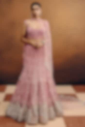 Baby Pink & Silver Net Hand Embroidered Bridal Lehenga Set by Dolly J at Pernia's Pop Up Shop