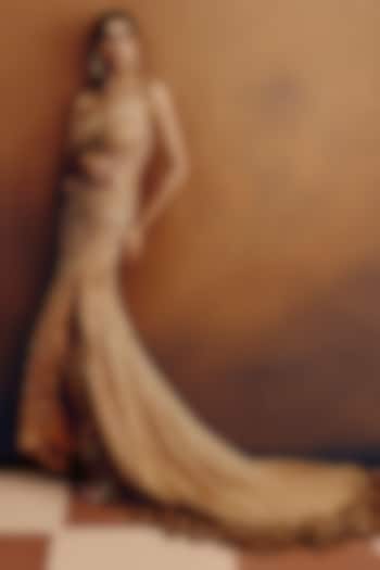 Gold Net Crystal Embellished Bridal Gown by Dolly J at Pernia's Pop Up Shop