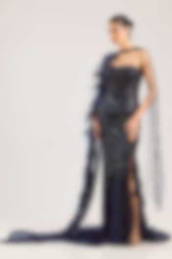 Blue Tulle Net Bridal Lehenga Set by Dolly J at Pernia's Pop Up Shop