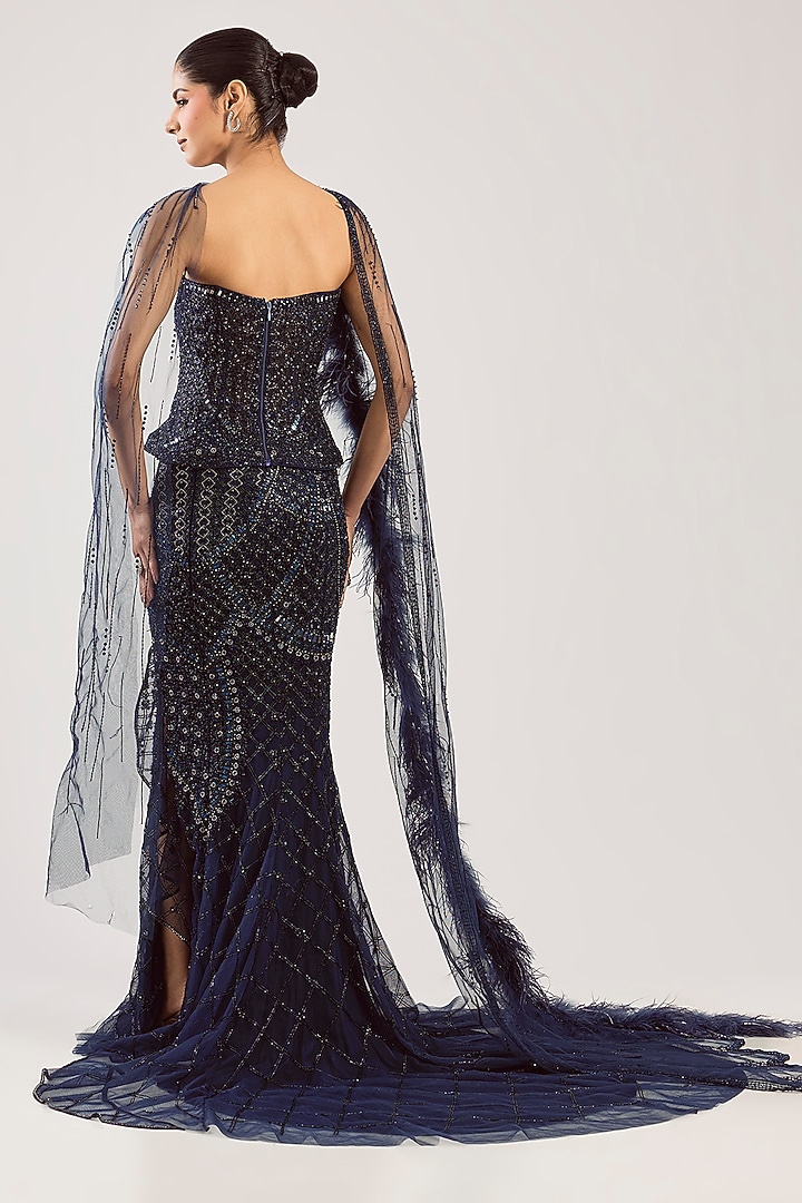 Blue Tulle Net Bridal Lehenga Set by Dolly J at Pernia's Pop Up Shop