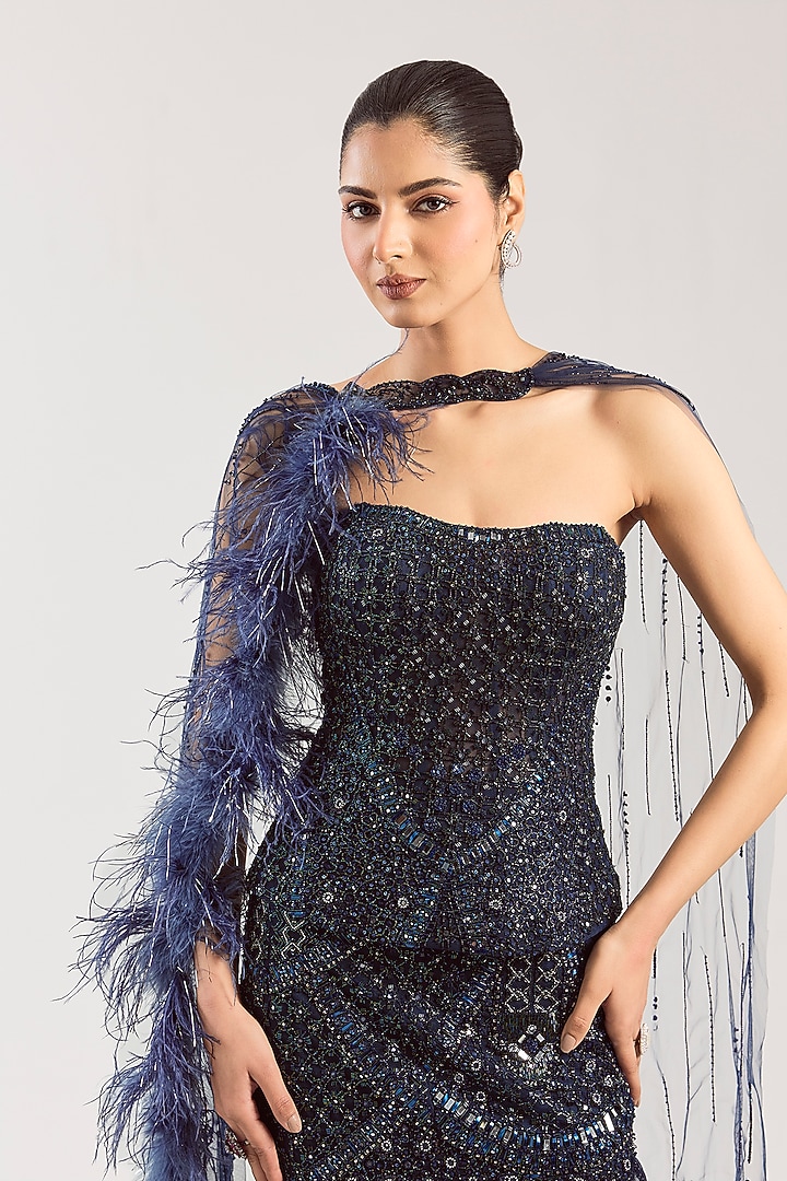 Blue Tulle Net Bridal Lehenga Set by Dolly J at Pernia's Pop Up Shop