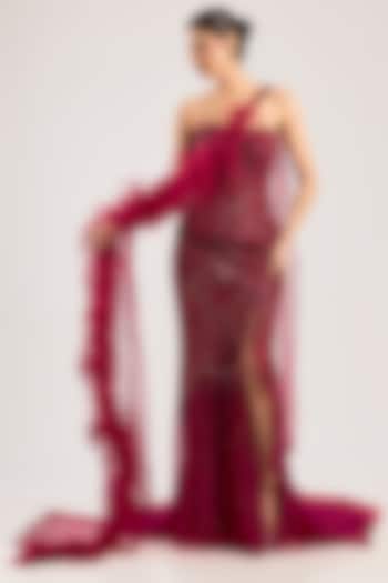 Red Tulle Net Bridal Lehenga Set by Dolly J at Pernia's Pop Up Shop