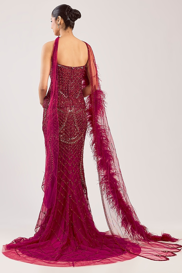 Red Tulle Net Bridal Lehenga Set by Dolly J at Pernia's Pop Up Shop
