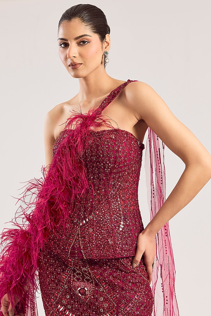 Red Tulle Net Bridal Lehenga Set by Dolly J at Pernia's Pop Up Shop
