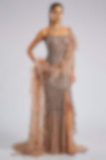 Rose Gold Tulle Net Bridal Lehenga Set by Dolly J at Pernia's Pop Up Shop