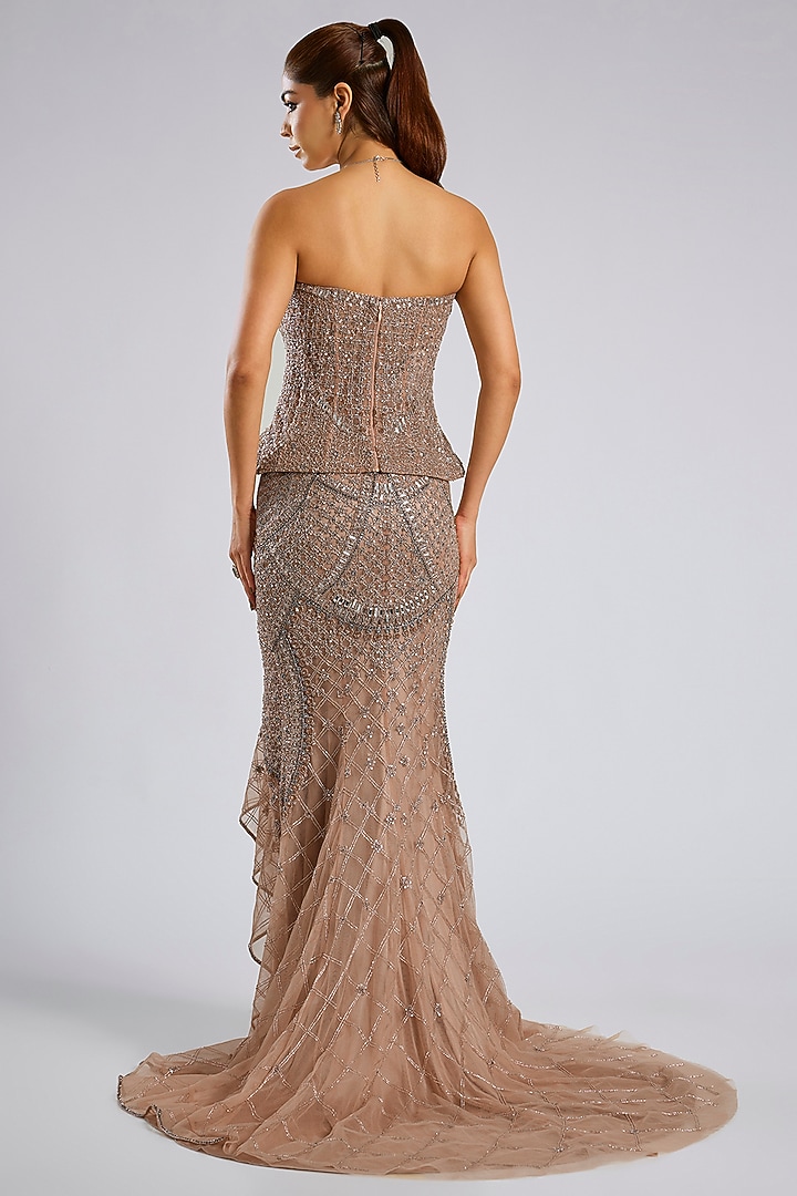 Rose Gold Tulle Net Bridal Lehenga Set by Dolly J at Pernia's Pop Up Shop