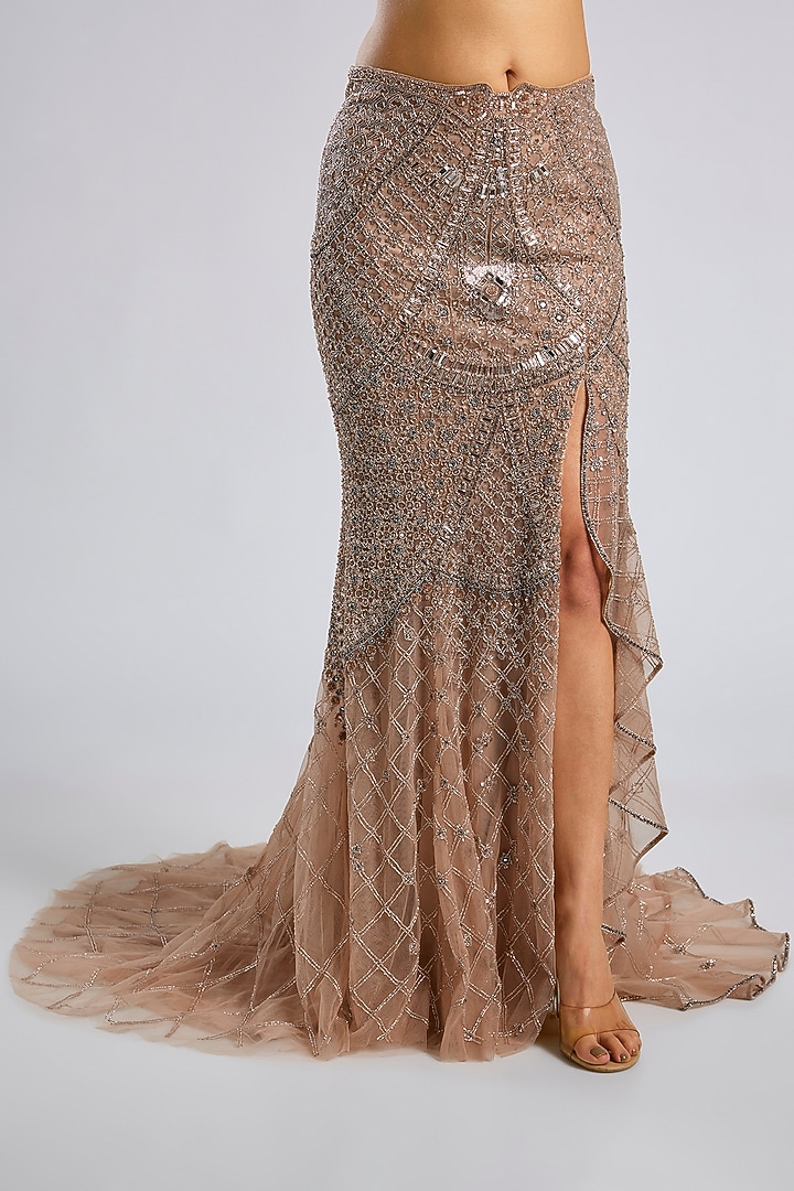 Rose Gold Tulle Net Bridal Lehenga Set by Dolly J at Pernia's Pop Up Shop