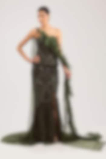 Olive Tulle Net Bridal Lehenga Set by Dolly J at Pernia's Pop Up Shop