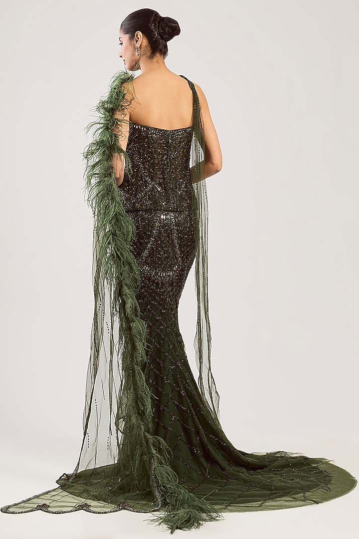 Olive Tulle Net Bridal Lehenga Set by Dolly J at Pernia's Pop Up Shop