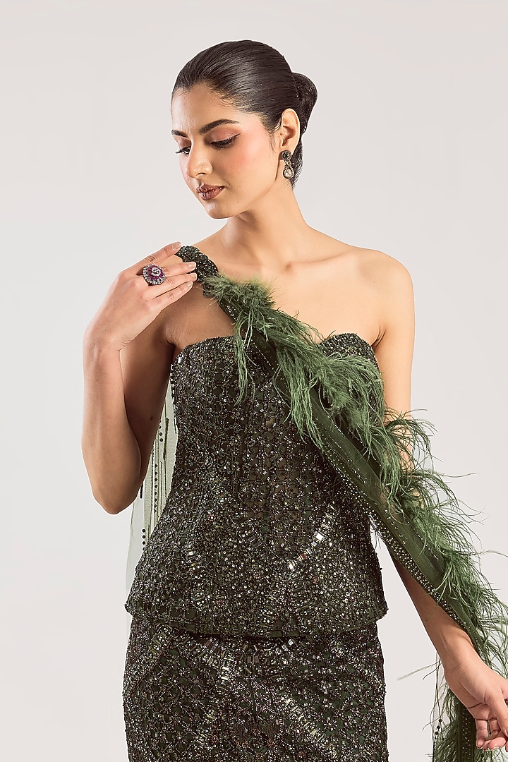 Olive Tulle Net Bridal Lehenga Set by Dolly J at Pernia's Pop Up Shop