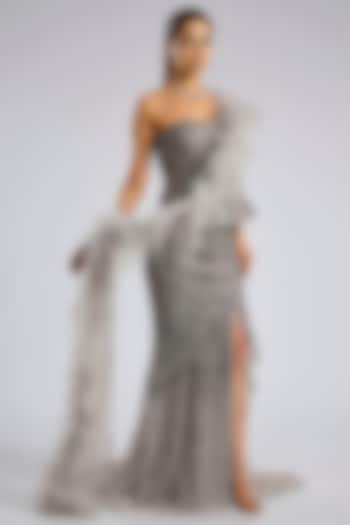 Grey Tulle Net Bridal Lehenga Set by Dolly J at Pernia's Pop Up Shop