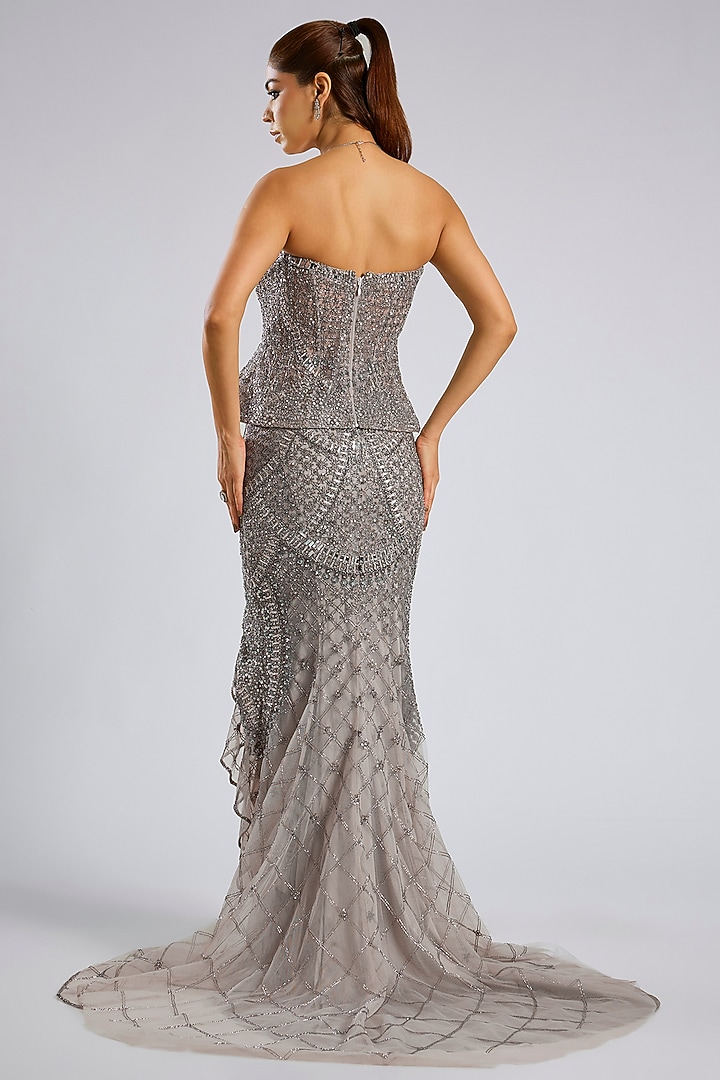 Grey Tulle Net Bridal Lehenga Set by Dolly J at Pernia's Pop Up Shop