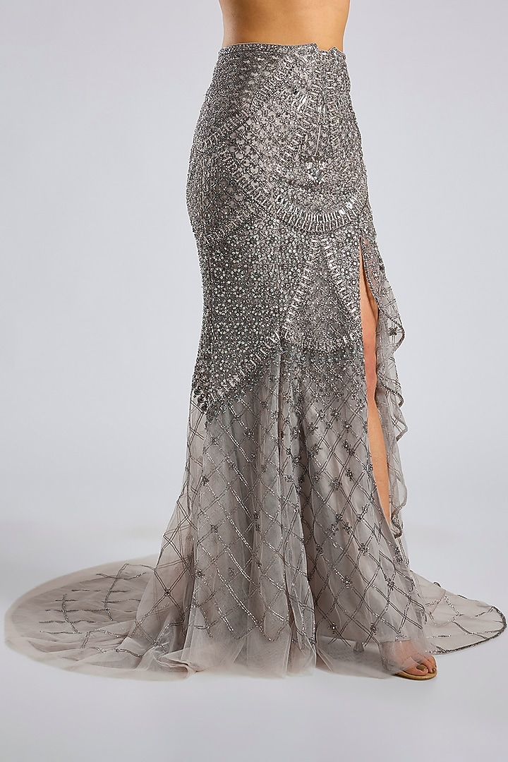 Grey Tulle Net Bridal Lehenga Set by Dolly J at Pernia's Pop Up Shop