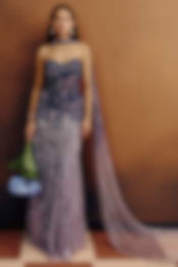 Ultra Violet & Lavender Ombre Net Skirt Set by Dolly J at Pernia's Pop Up Shop