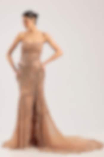 Copper Net Hand Embellished Bridal Gown by Dolly J at Pernia's Pop Up Shop