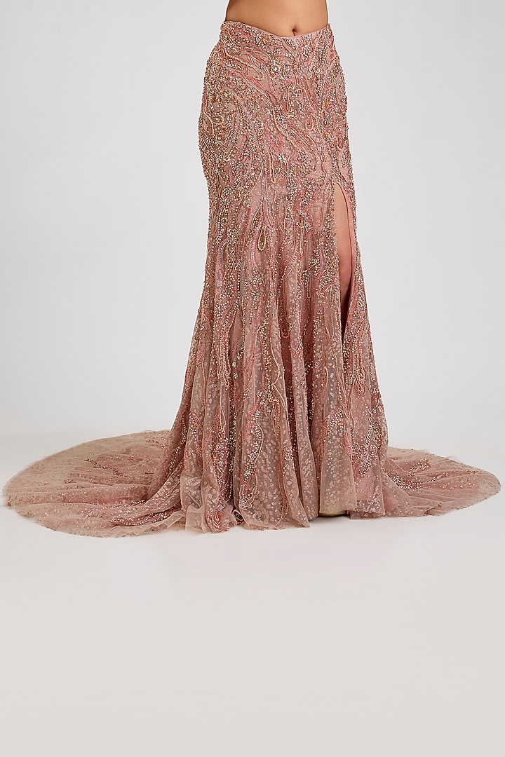 Blush Pink Pure Butterfly Net Bridal Lehenga Set by Dolly J at Pernia's Pop Up Shop