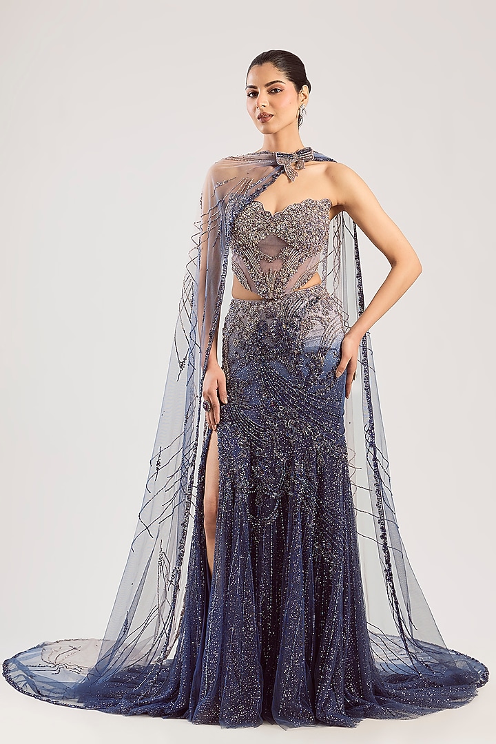 Violet Net Hand Embroidered Bridal Lehenga Set by Dolly J at Pernia's Pop Up Shop