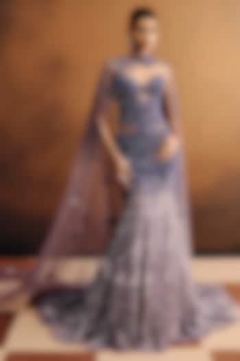 Ultra Violet & Lavender Ombre Net Skirt Set by Dolly J at Pernia's Pop Up Shop