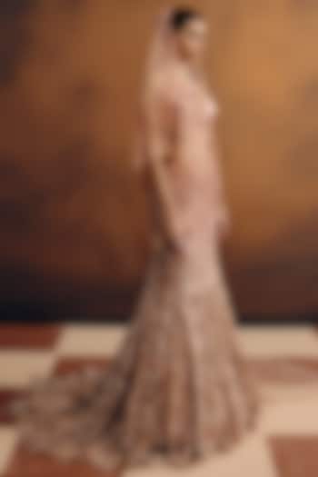 Copper Net Crystal Embellished Bridal Lehenga Set by Dolly J at Pernia's Pop Up Shop