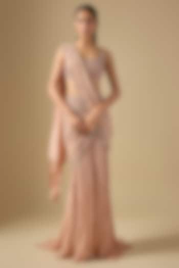 Copper Georgette Embroidered Draped Skirt Bridal Saree Set by Dolly J at Pernia's Pop Up Shop