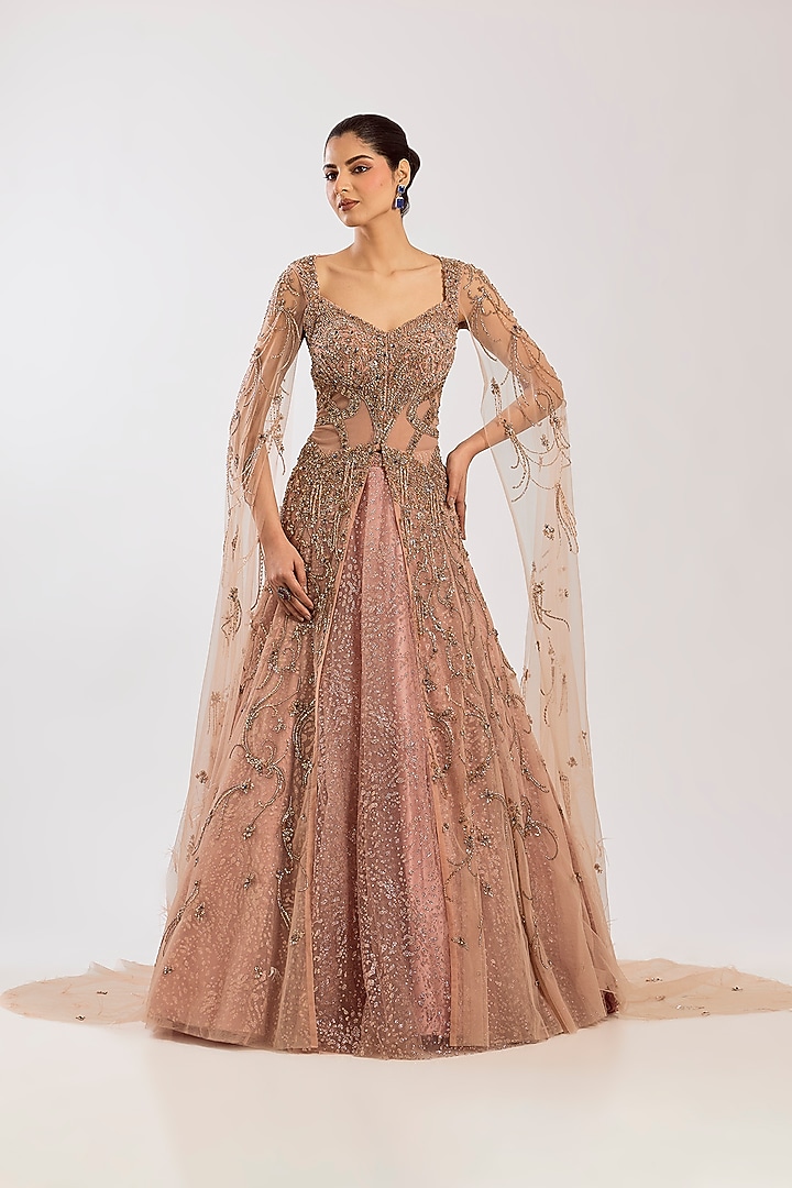 Pale Blush Net Hand Embroidered Jacket Set by Dolly J at Pernia's Pop Up Shop