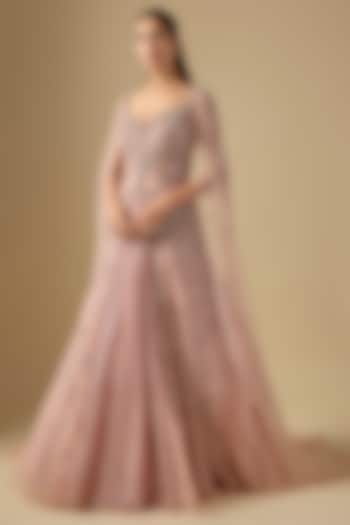 Baby Pink Shimmer Net Hand Embroidered Jacket Set by Dolly J at Pernia's Pop Up Shop