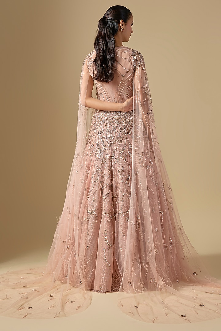 Baby Pink Shimmer Net Hand Embroidered Jacket Set by Dolly J at Pernia's Pop Up Shop