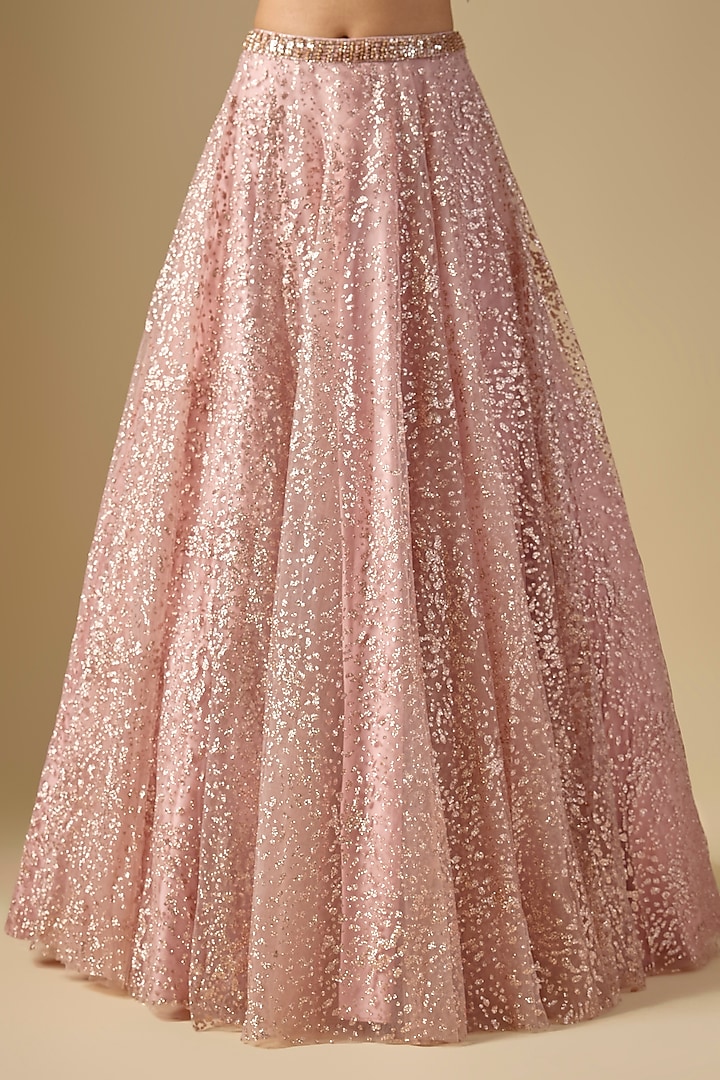 Baby Pink Shimmer Net Hand Embroidered Jacket Set by Dolly J at Pernia's Pop Up Shop