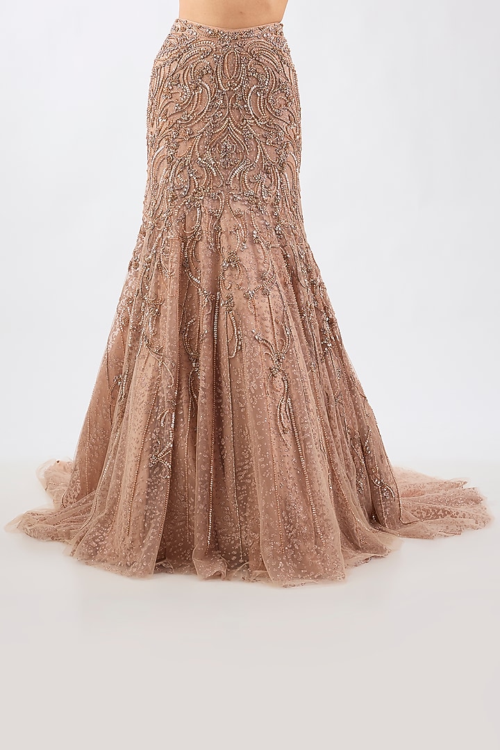 Copper Net Sequins Embroidered Draped Skirt Bridal Saree Set by Dolly J at Pernia's Pop Up Shop
