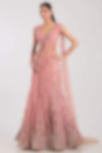 Baby Pink Net Hand Embroidered Bridal Lehenga Set by Dolly J at Pernia's Pop Up Shop