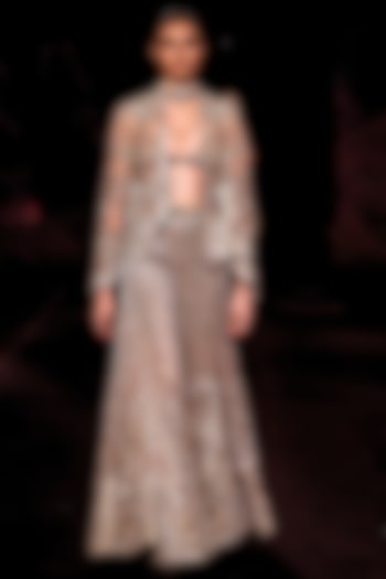 Ivory Gold Tulle Zari Embellished Bridal Sharara Set by Dolly J at Pernia's Pop Up Shop