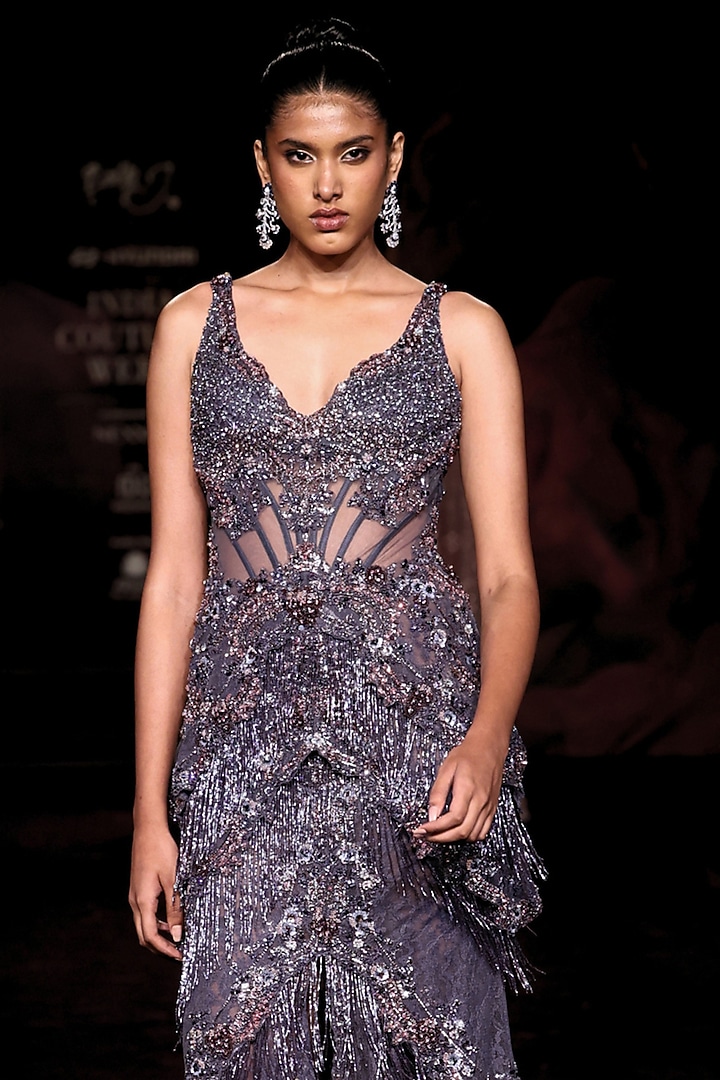 Amethyst Tulle Hand Embellished Tiered Bridal Gown by Dolly J at Pernia's Pop Up Shop