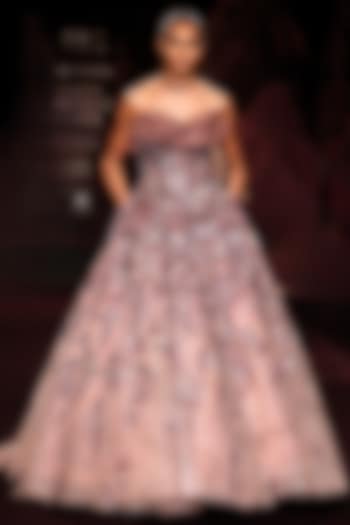 Rosewood Shimmer Tulle Crystal Embellished Ball Bridal Gown by Dolly J at Pernia's Pop Up Shop
