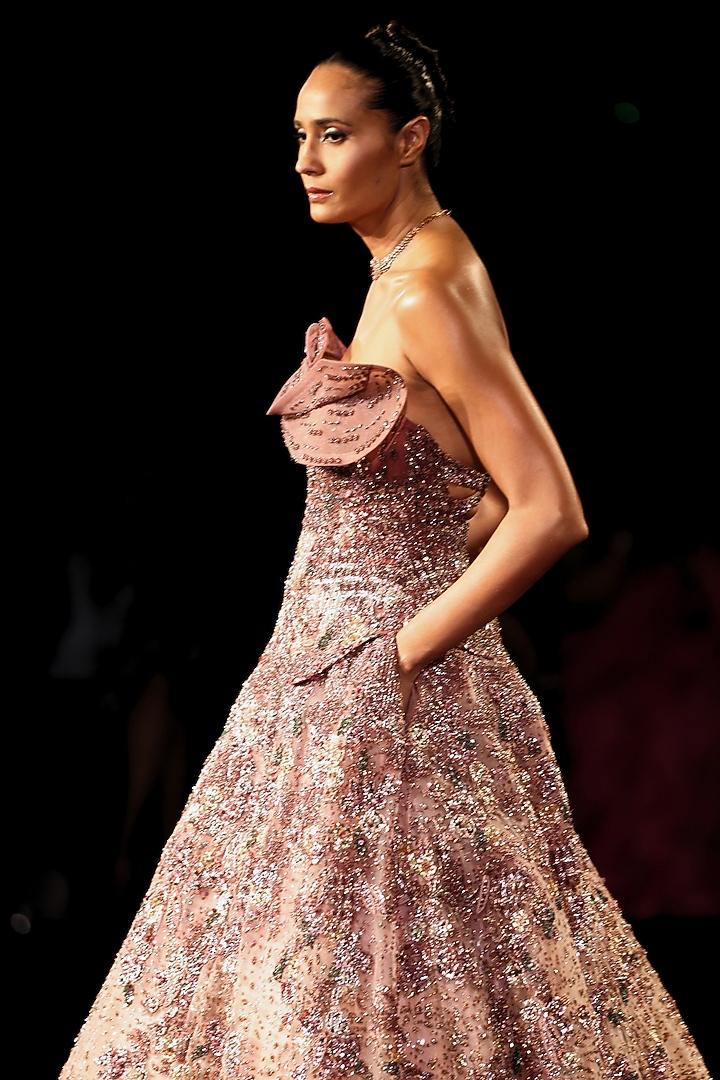 Rosewood Shimmer Tulle Crystal Embellished Ball Bridal Gown by Dolly J at Pernia's Pop Up Shop