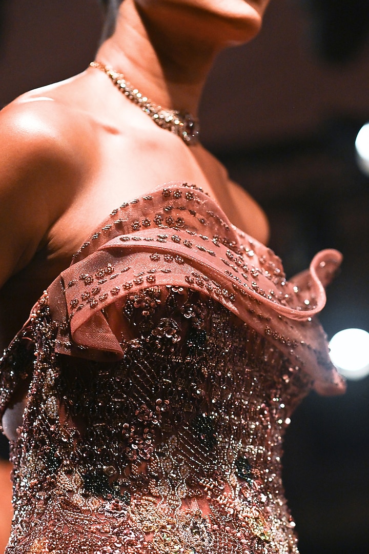Rosewood Shimmer Tulle Crystal Embellished Ball Bridal Gown by Dolly J at Pernia's Pop Up Shop