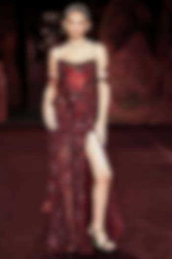 Mahogany-Colored Shimmer Tulle Crystal Embellished Bridal Gown by Dolly J at Pernia's Pop Up Shop