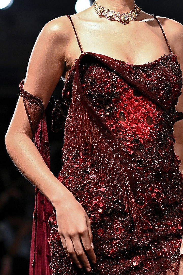 Mahogany-Colored Shimmer Tulle Crystal Embellished Bridal Gown by Dolly J at Pernia's Pop Up Shop