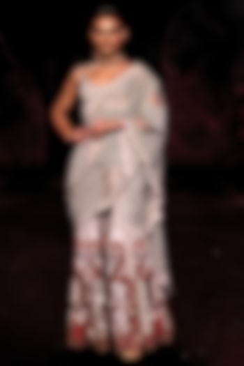 Pearl Ivory Silk Organza Crystal Embellished Bridal Sharara Set by Dolly J at Pernia's Pop Up Shop