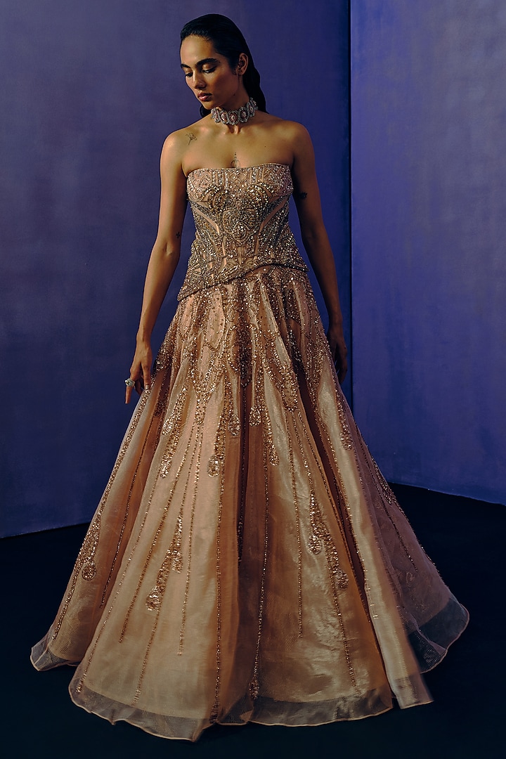 Peach Tulle & Organza Ball Bridal Gown by Dolly J at Pernia's Pop Up Shop