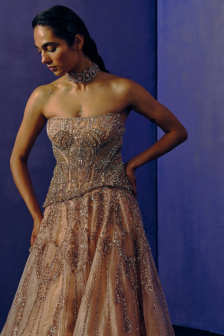 Peach Tulle & Organza Ball Bridal Gown by Dolly J at Pernia's Pop Up Shop