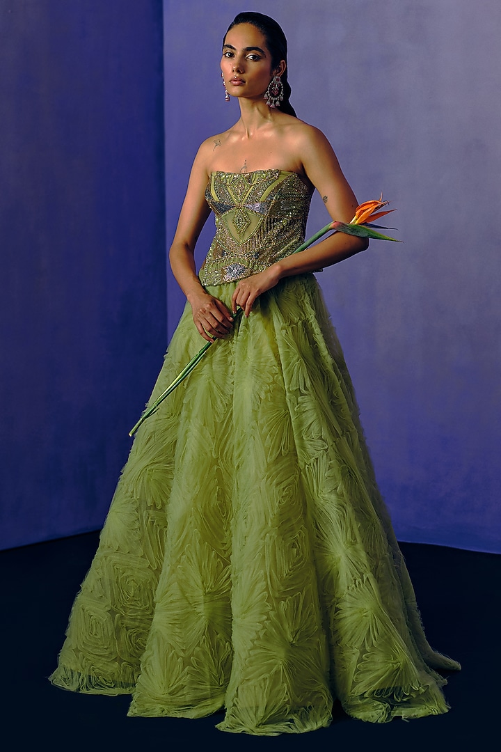 Tropical Citrus Ruffled Net Ball Wedding Gown by Dolly J at Pernia's Pop Up Shop