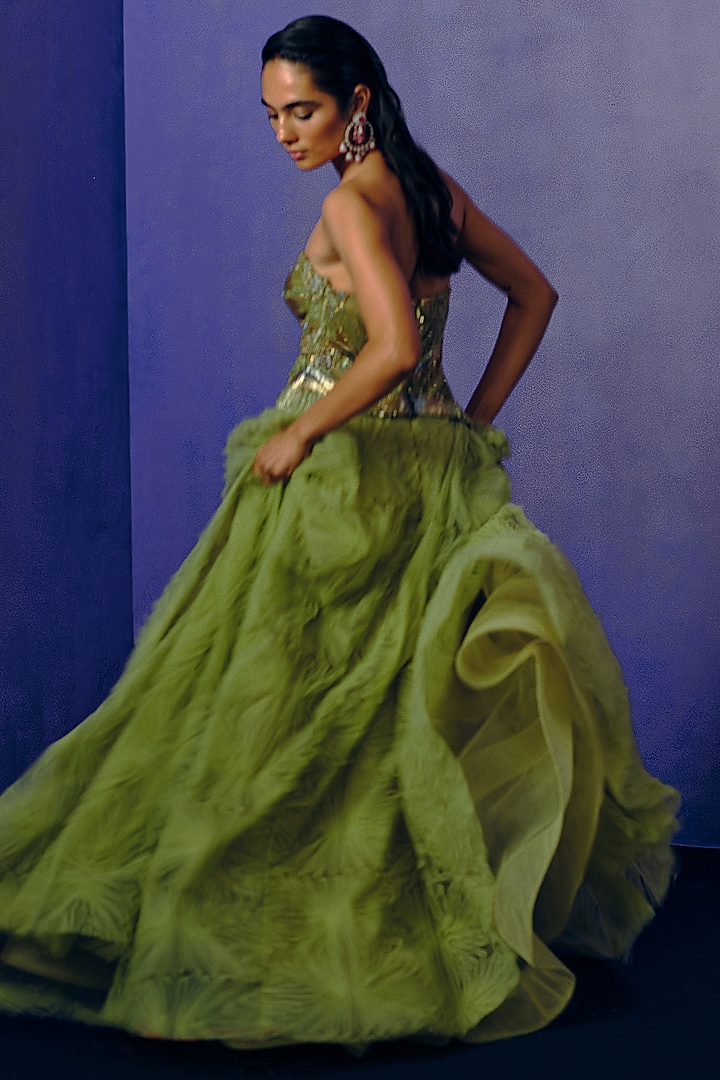 Tropical Citrus Ruffled Net Ball Wedding Gown by Dolly J at Pernia's Pop Up Shop