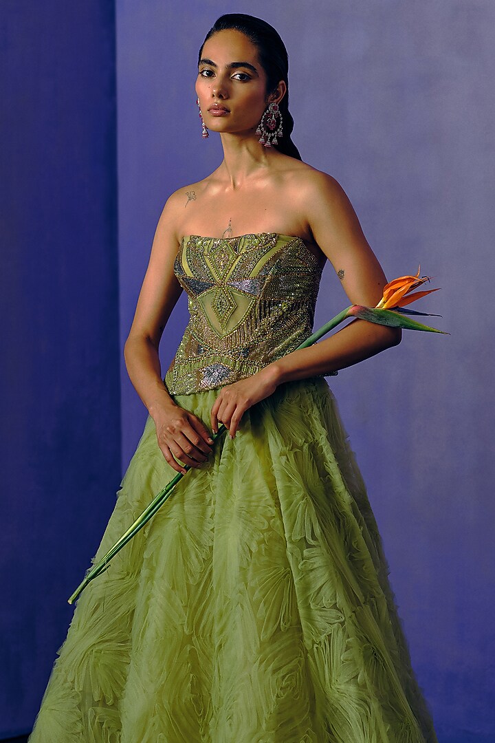 Tropical Citrus Ruffled Net Ball Wedding Gown by Dolly J at Pernia's Pop Up Shop
