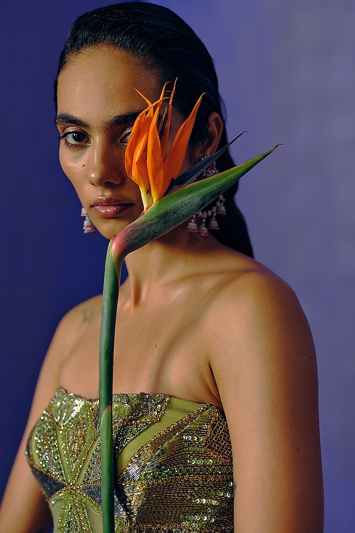 Tropical Citrus Ruffled Net Ball Wedding Gown by Dolly J at Pernia's Pop Up Shop