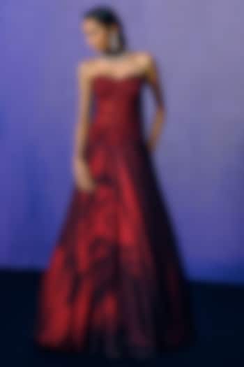Deep Red Fluid Crepe Skirt Set by Dolly J at Pernia's Pop Up Shop