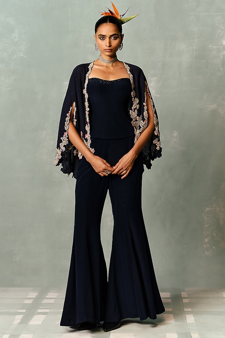 Deep Navy Fluid Crepe Pant Set by Dolly J at Pernia's Pop Up Shop