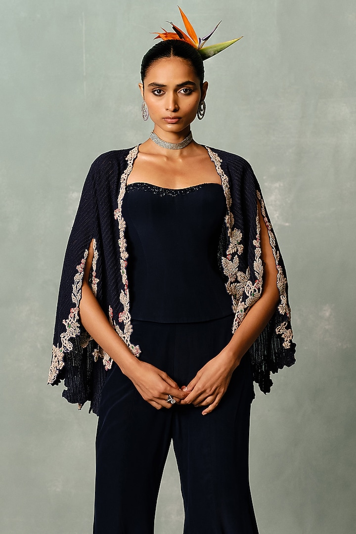 Deep Navy Fluid Crepe Pant Set by Dolly J at Pernia's Pop Up Shop